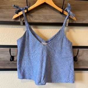 Zara denim cotton bow tie tank
